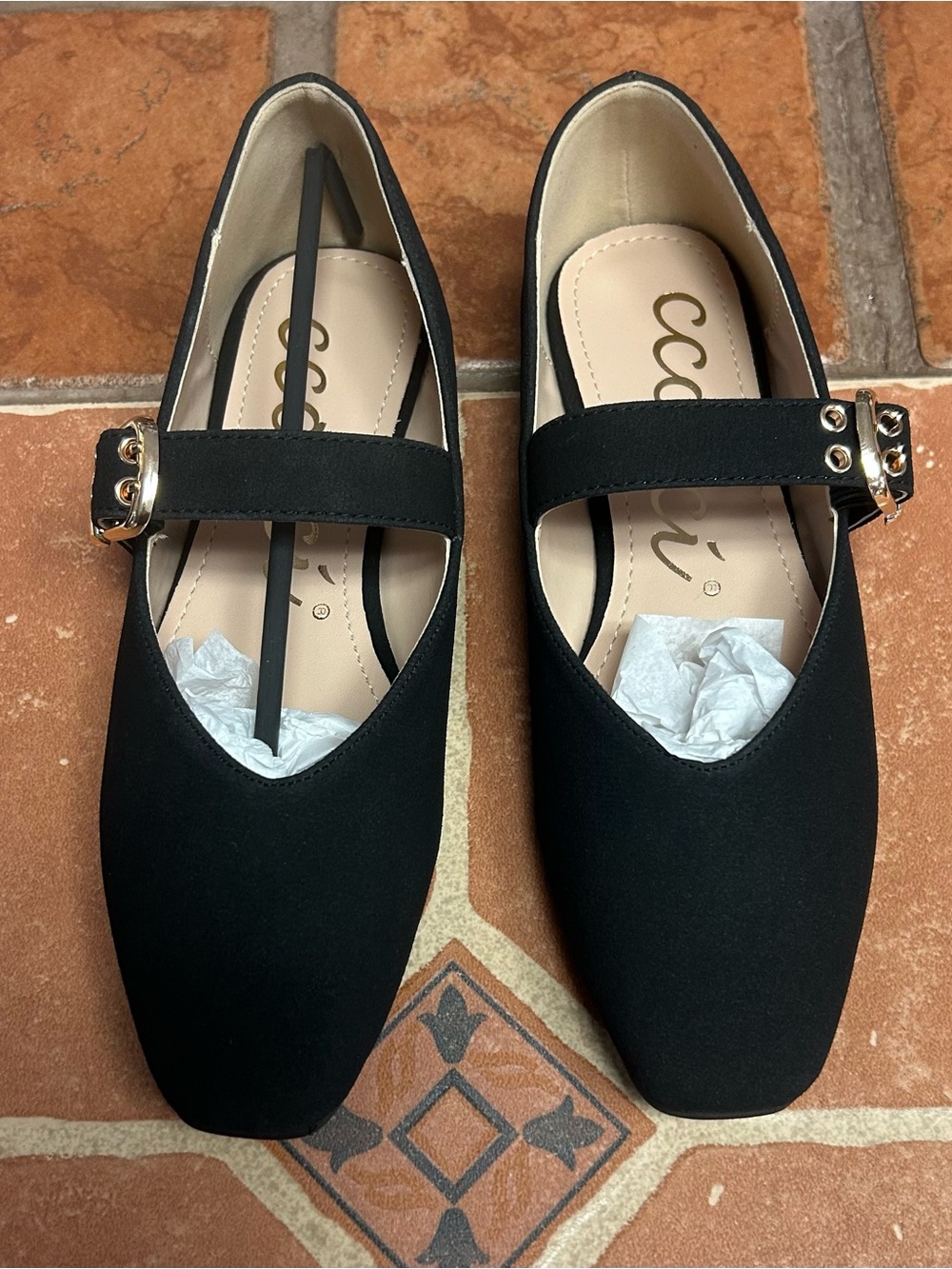 Black Mary Jane Flats with Gold Buckle